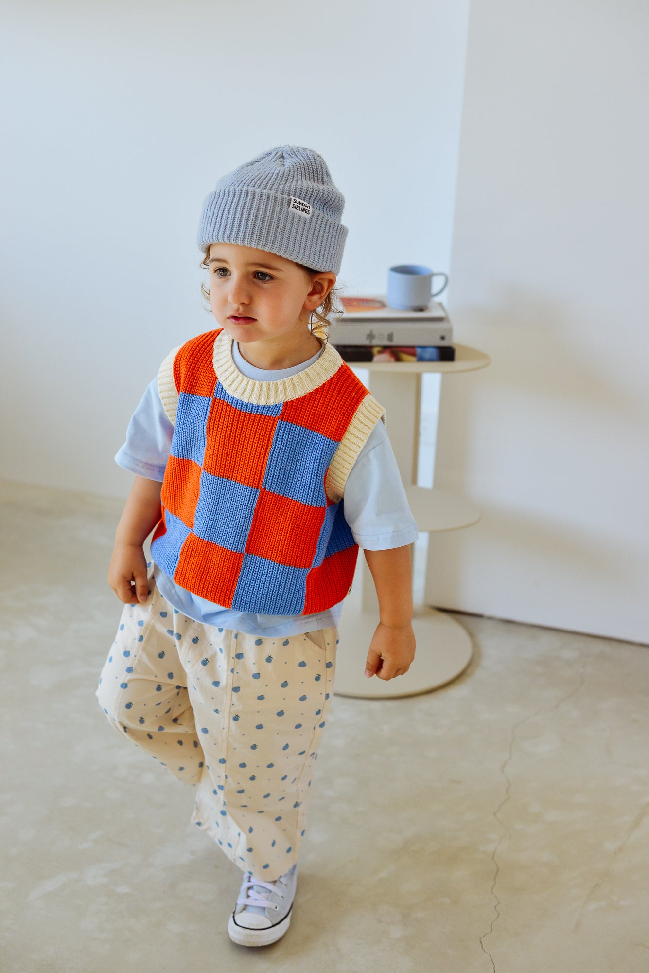 Sunday Siblings - Nonno Vest - Blue & Orange Check