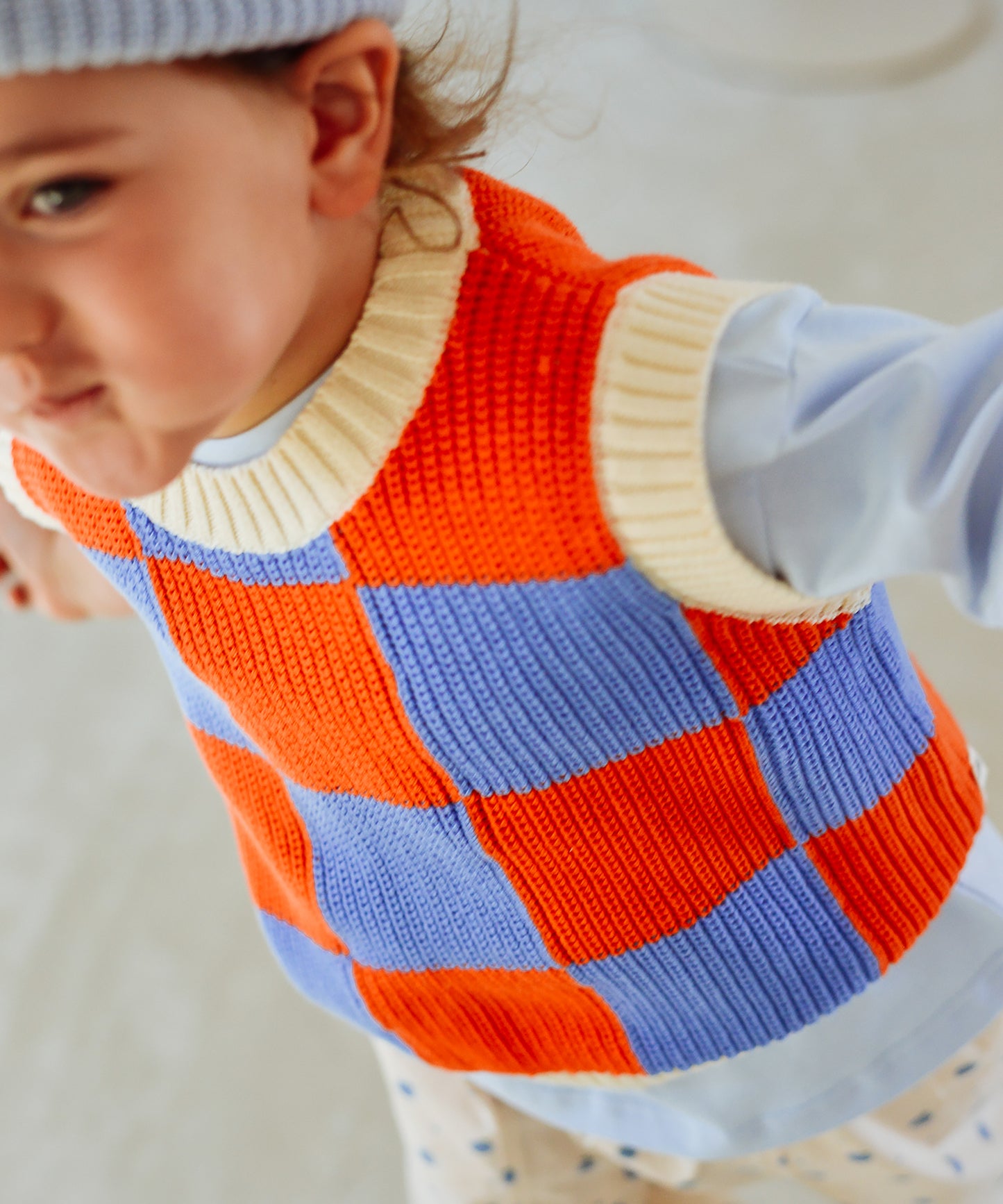Sunday Siblings - Nonno Vest - Blue & Orange Check