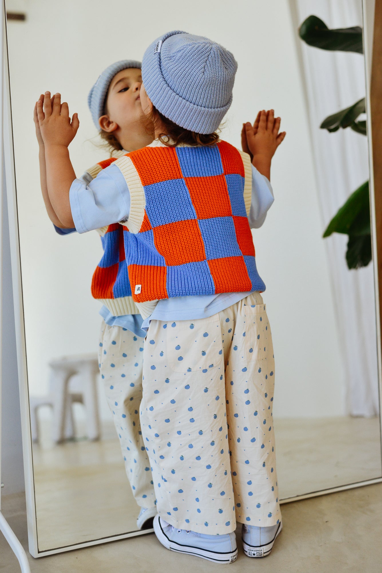 Sunday Siblings - Nonno Vest - Blue & Orange Check