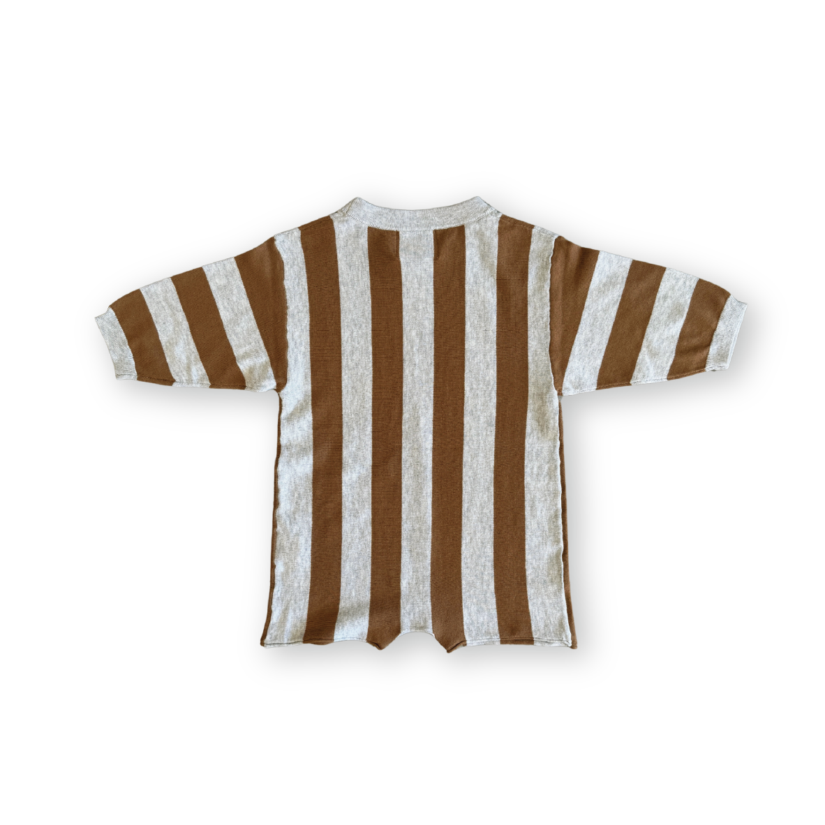 Grown - Organic Vertical Stripe Knit Romper - Grey Marle & Brownie
