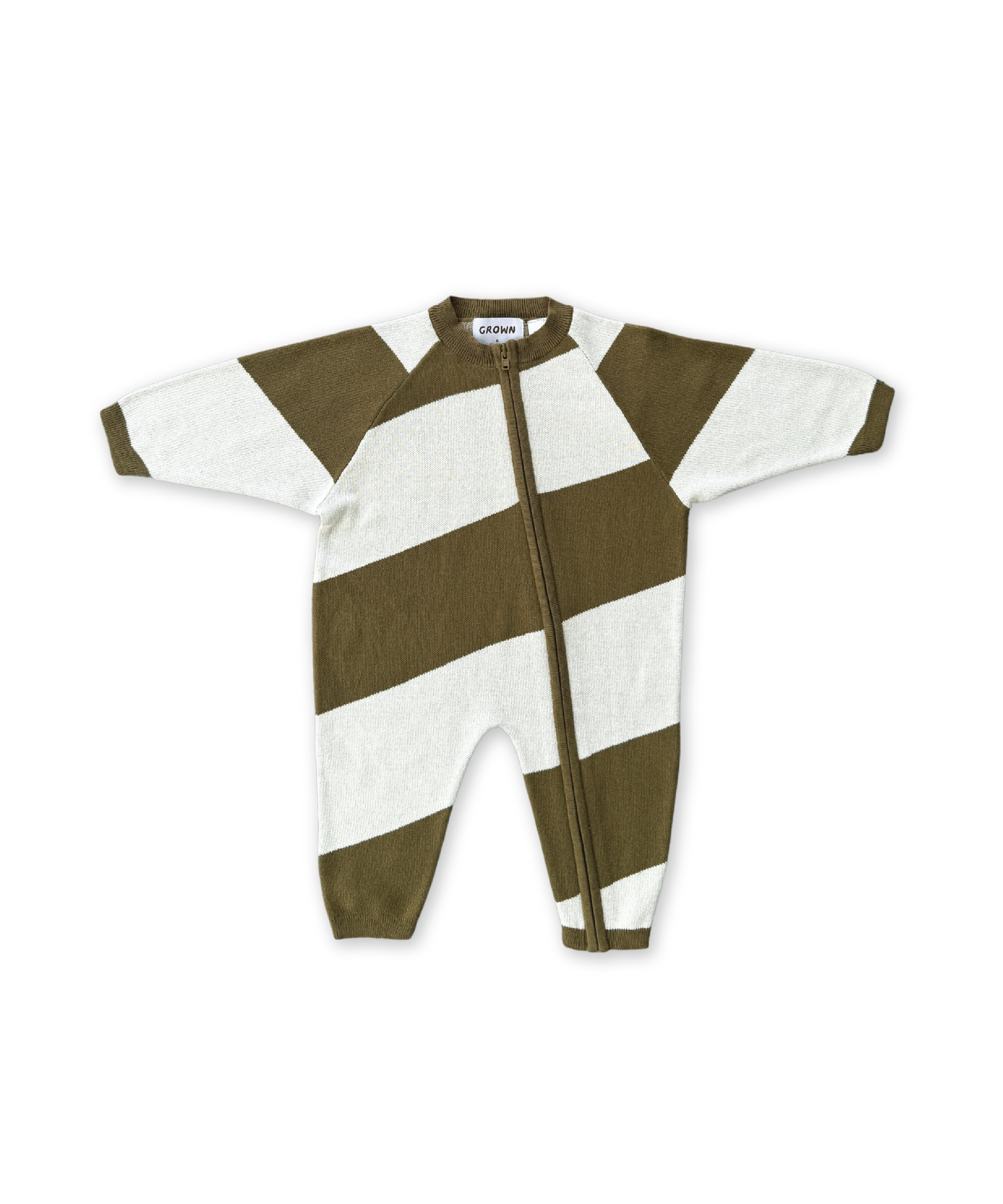 Grown - Organic Essential Zip Starsuit - Coffee Stripe