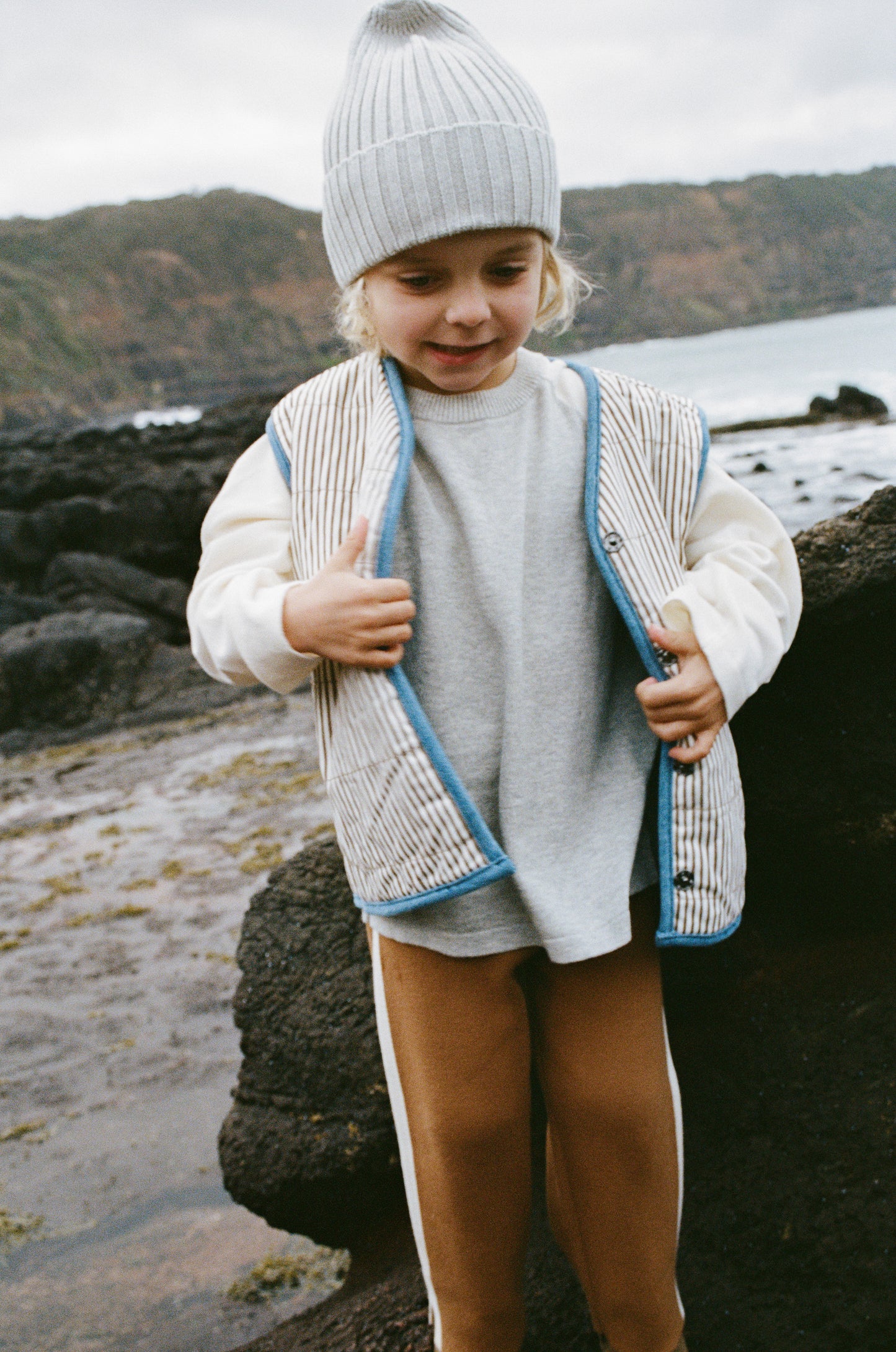 Grown - Quilted Reversible Vest - Denim & Paint