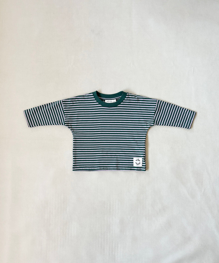 Tiny Trove - Penn Stripe Cotton Long Sleeve Tee - Forest Stripe