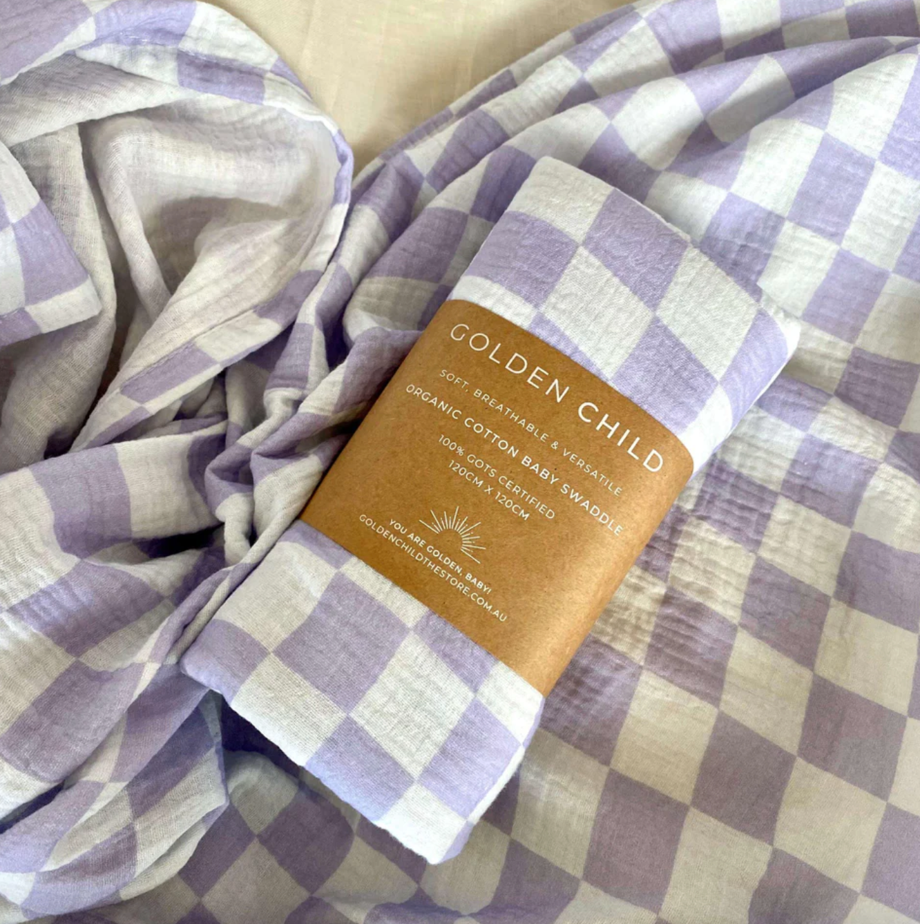Golden Child - Wavy Check Organic Swaddle - Lilac