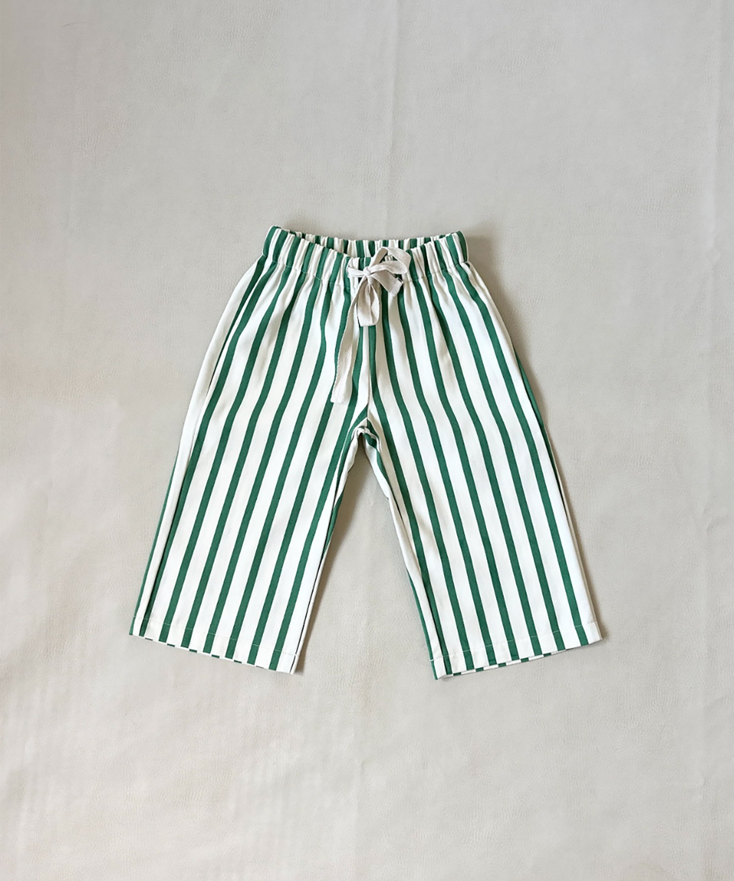 Tiny Trove - Billie Stripe Cotton Pants - Cream/Green Stripe