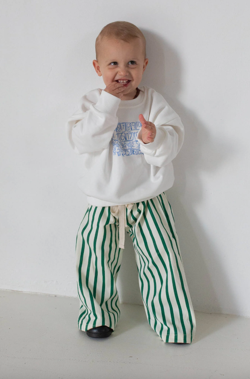 Tiny Trove - Billie Stripe Cotton Pants - Cream/Green Stripe
