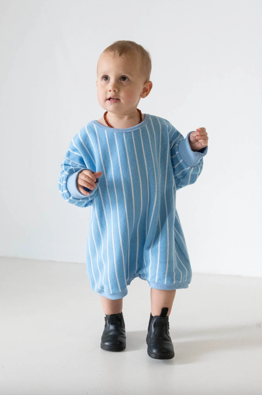 Tiny Trove - Addie Cotton Stripe Romper - Blue/White Stripe