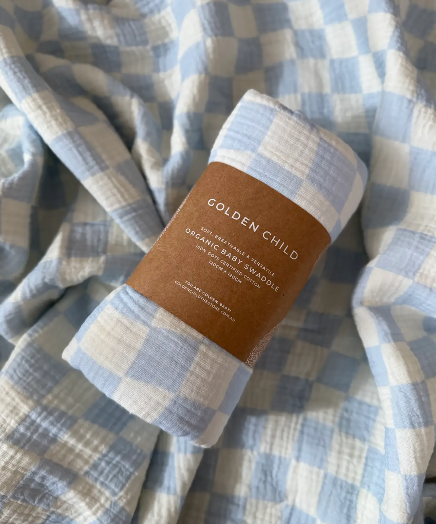 Golden Child - Wavy Check Organic Swaddle - Ocean