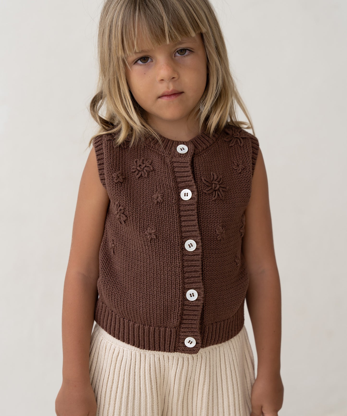Illoura the Label - Floral Knitted Vest - Cocoa