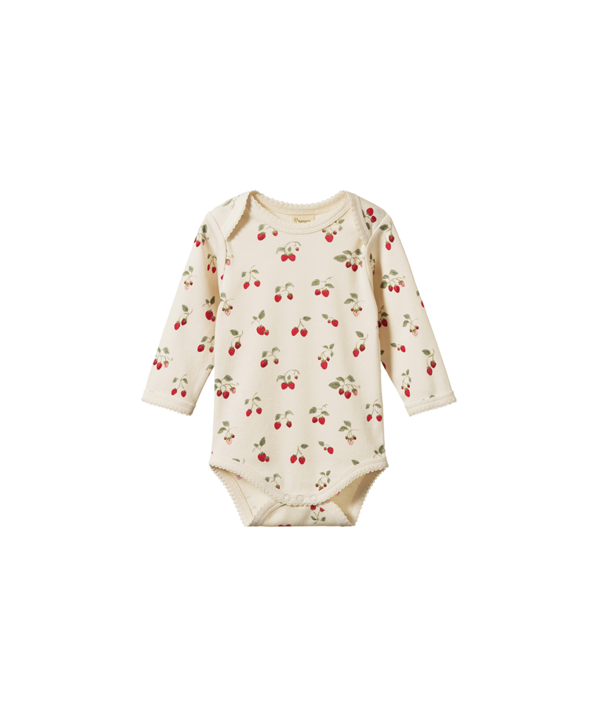 Nature Baby - Long Sleeve Body Suit - Strawberry Blush Print
