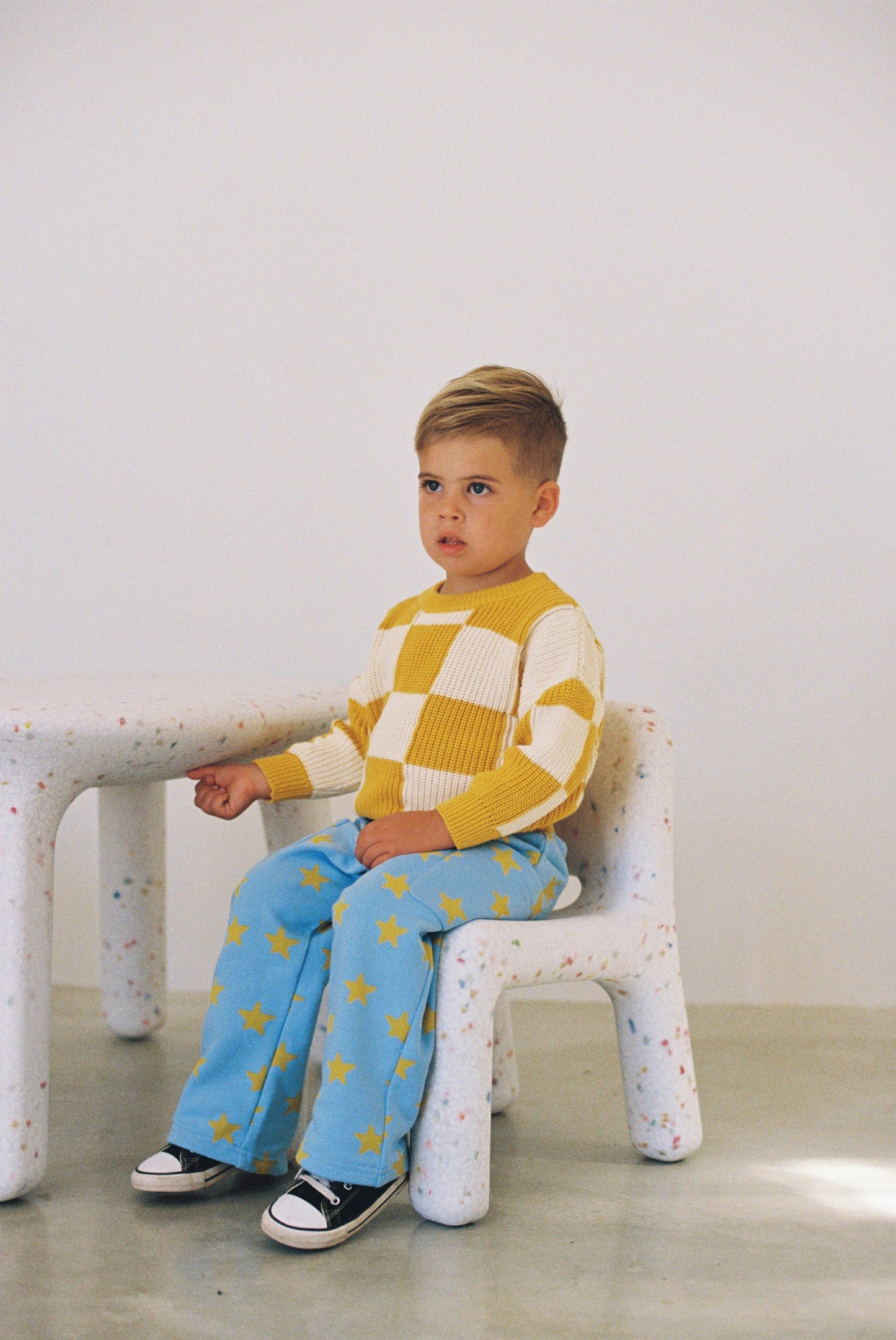 Sunday Siblings - Holiday Pants - Blue & Mustard Stars
