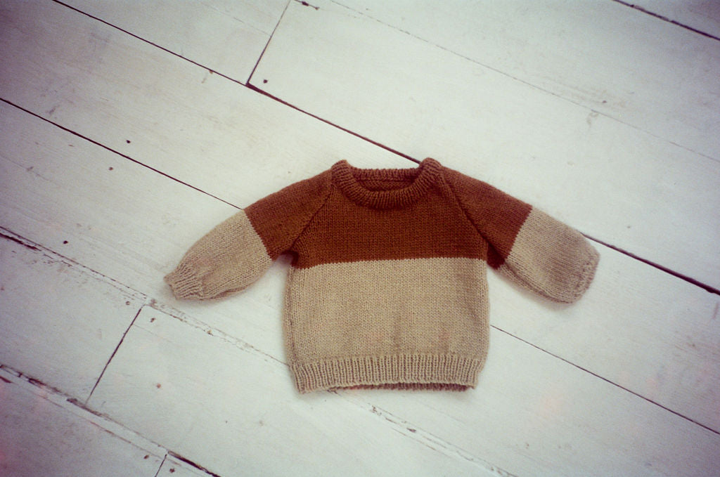 Born West - Hand Knitted Colour Blocked Jumper - Caramel/Raffia