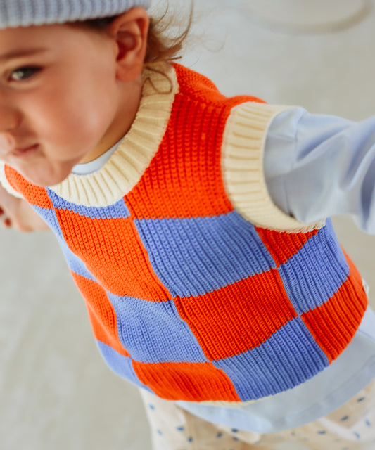 Sunday Siblings - Nonno Vest - Blue & Orange Check