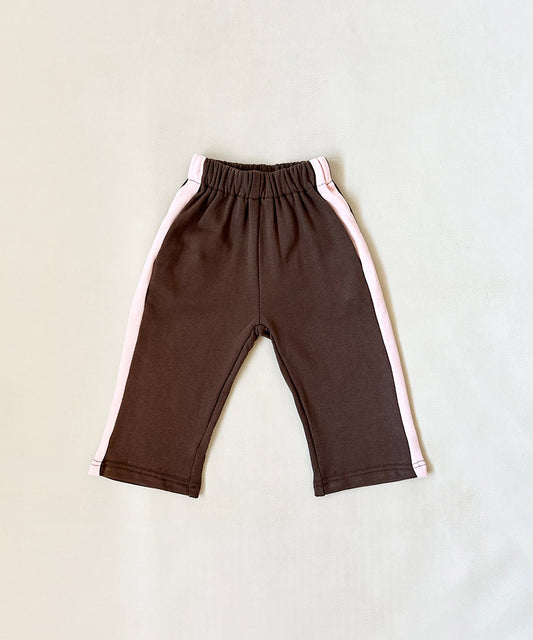 Tiny Trove - Elio Cotton Racer Pants - Chocolate/Pink