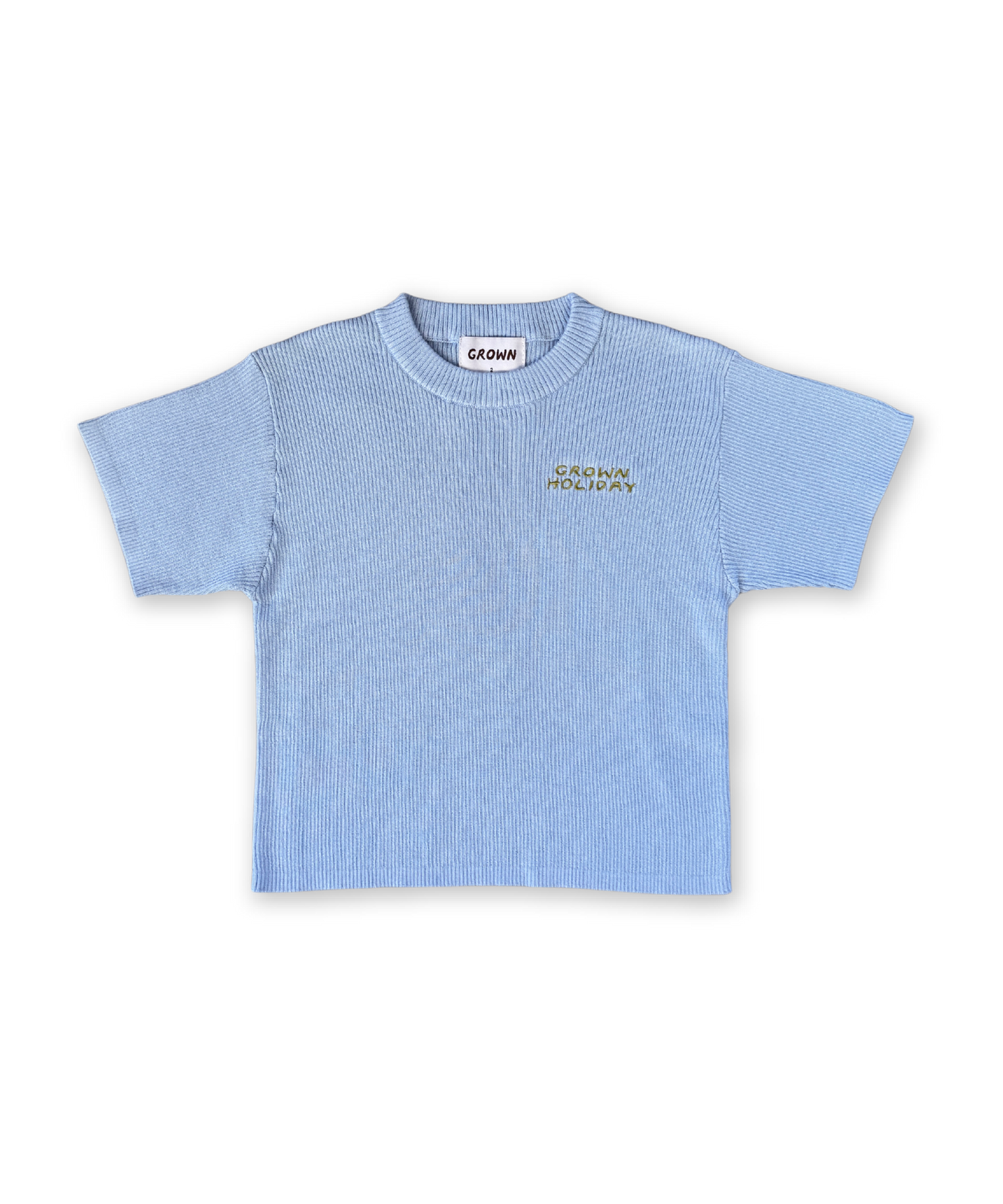 Grown - Organic Ribbed Knit Logo Tee - Ocean