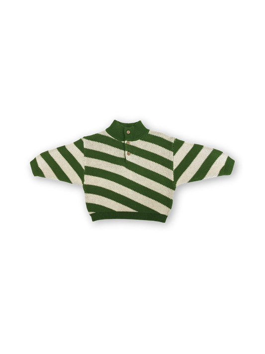 Grown - Button Up Diagonal Stripe Pull Over - Verde