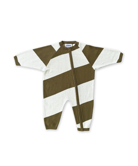 Grown - Organic Essential Zip Starsuit - Coffee Stripe