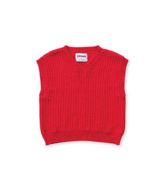 Grown - Chunky Rib V-Neck Vest - Flame
