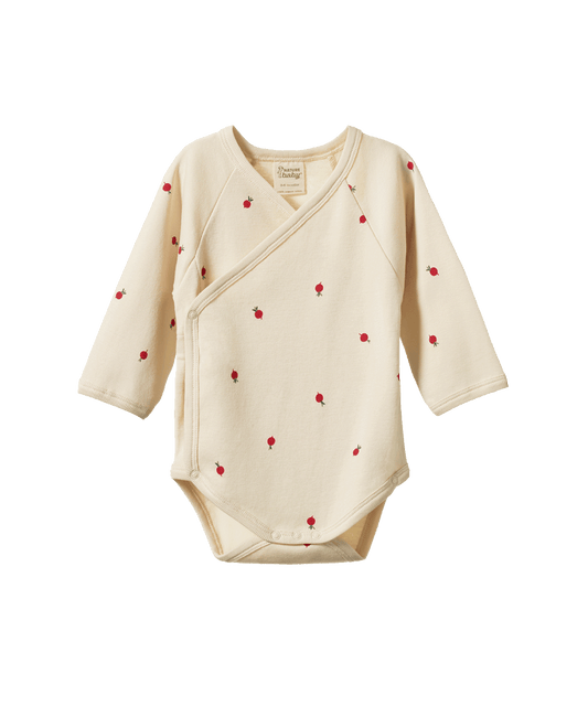 Nature Baby - Long Sleeve Kimono Bodysuit - Radish Print