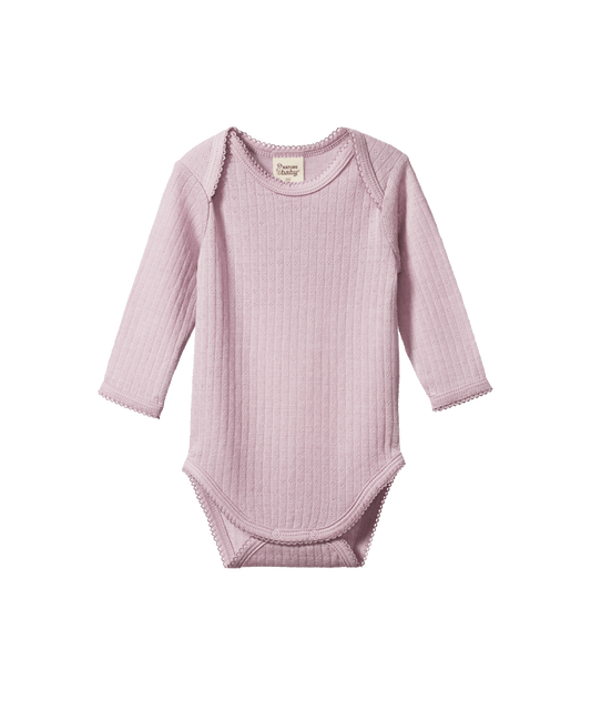 Nature Baby - Merino Pointelle Long Sleeve Bodysuit - Lilac