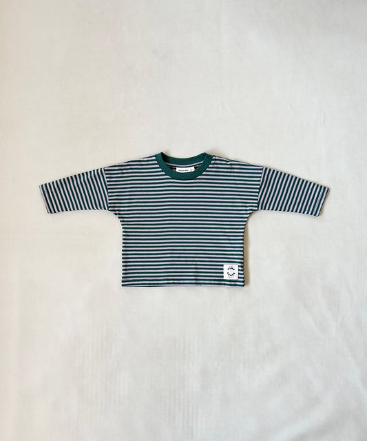 Tiny Trove - Penn Stripe Cotton Long Sleeve Tee - Forest Stripe