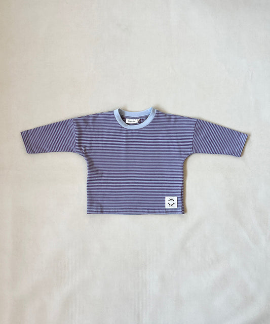 Tiny Trove - Penn Stripe Cotton Long Sleeve Tee - Ivory Blue/Maroon Stripe
