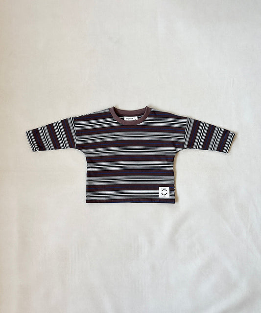Tiny Trove - Penn Stripe Cotton Long Sleeve Tee - Chocolate Rugby Stripe