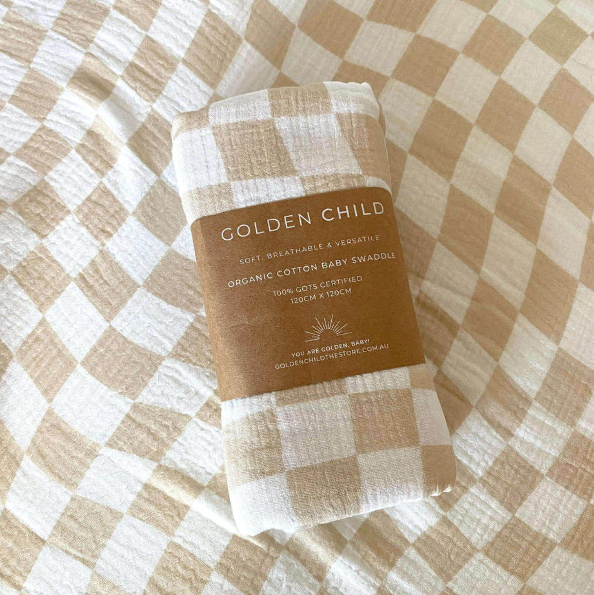 Golden Child - Wavy Check Organic Swaddle - Neutral