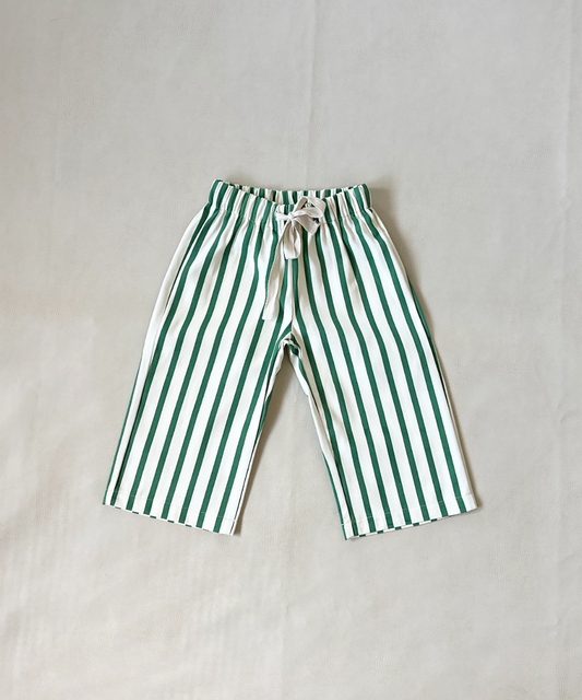 Tiny Trove - Billie Stripe Cotton Pants - Cream/Green Stripe