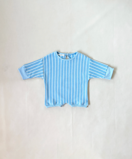 Tiny Trove - Addie Cotton Stripe Romper - Blue/White Stripe