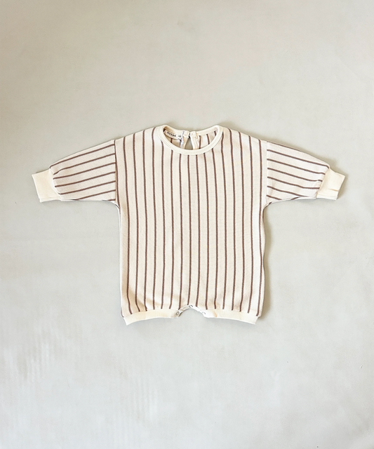 Tiny Trove - Addie Cotton Stripe Romper - Cream/Latte Stripe