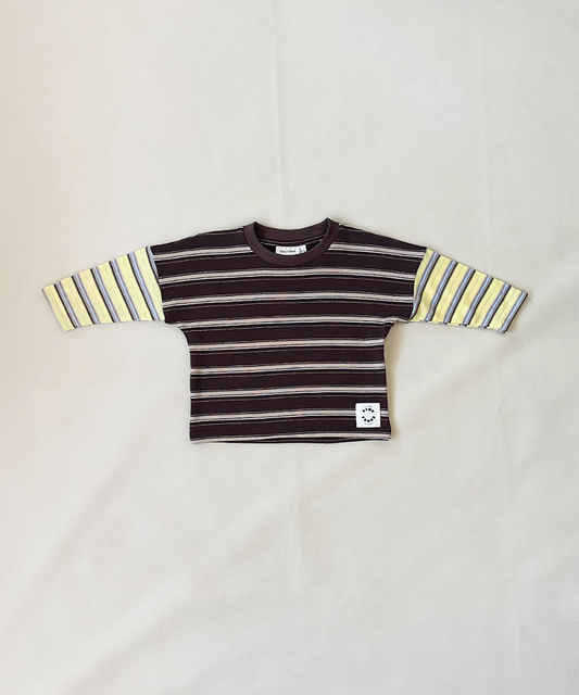 Tiny Trove - Rowan Stripe Cotton Long Sleeve Tee - Brown/Yellow Stripe