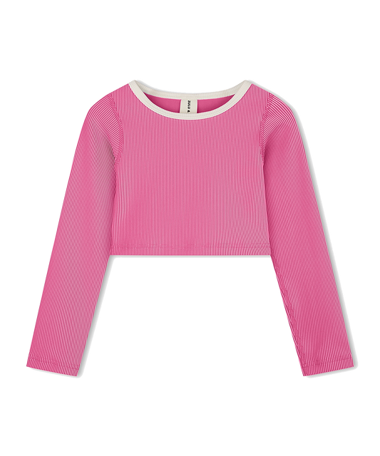 Zulu & Zephyr - Mini Stripe Rib Crop Rashie - Shell Pink