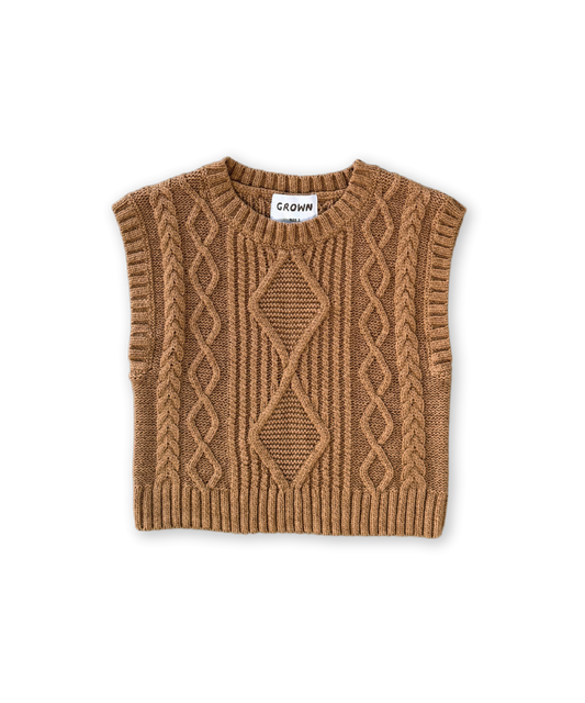 Grown - Chunky Cable Knit Vest - Toast