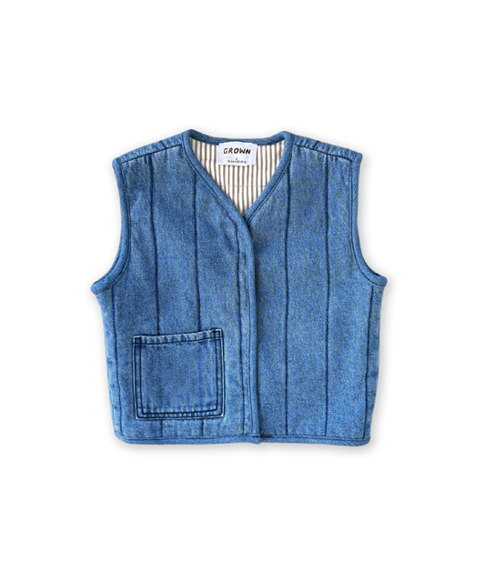 Grown - Quilted Reversible Vest - Denim & Paint
