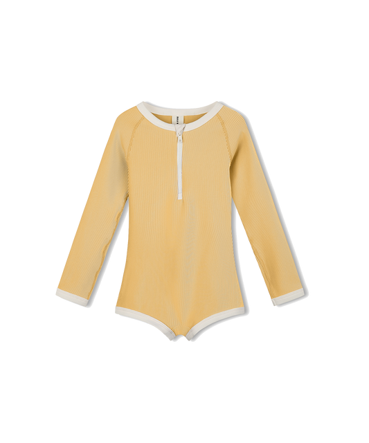 Zulu & Zephyr - Mini Stripe Rib Rashie Onesie - Marigold