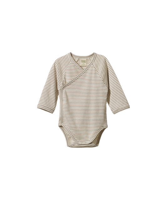 Nature Baby - L/S Kimono Bodysuit - Mushroom Stripe