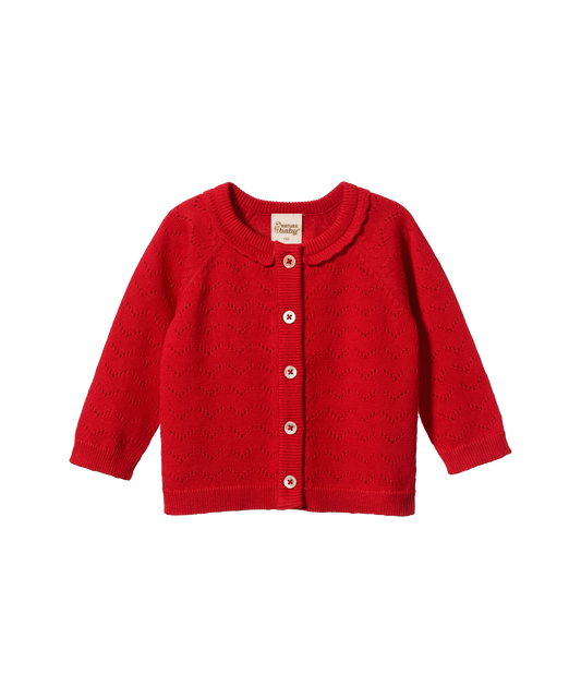 Nature Baby - Piper Cardigan - Raspberry Red Pointelle
