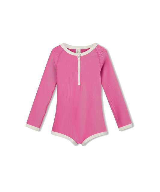 Zulu & Zephyr - Mini Stripe Rib Rashie Onesie - Shell Pink