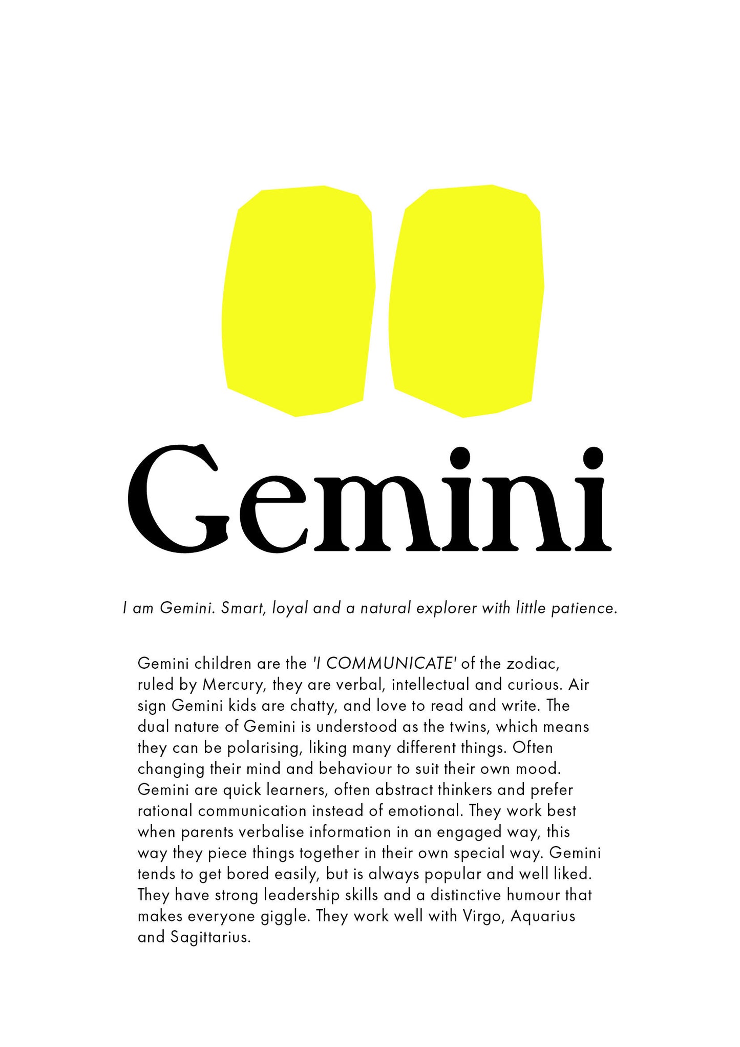 La Terre Press - Children's Zodiac Print - Gemini